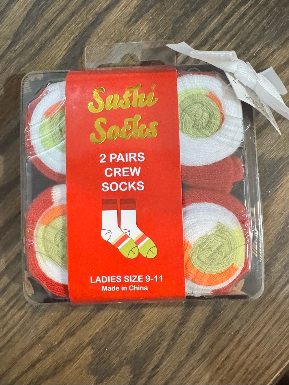 Sushi Socks Food Socks 2 Pairs Womenโs Shoe Size 9-11 Large Multicolor